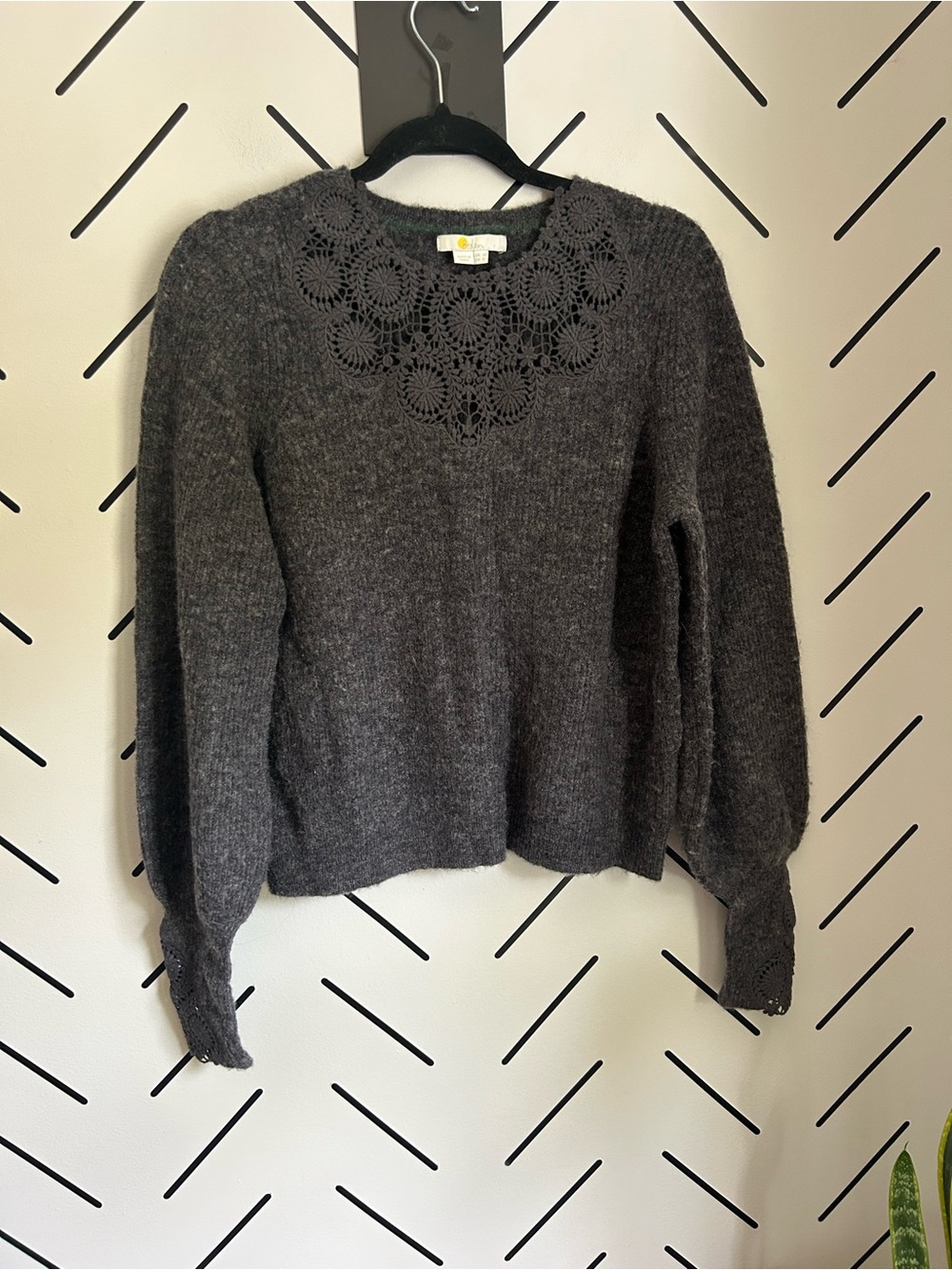 Boden grey charcoal wool alpaca blend lace detail oversized sweater